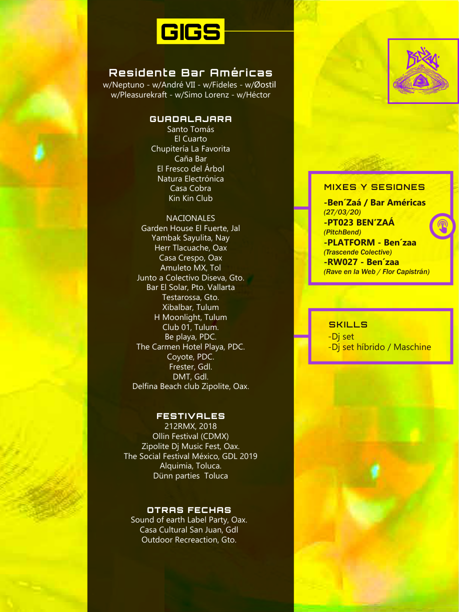 Ben'zaá — gigs, festivales y sesiones